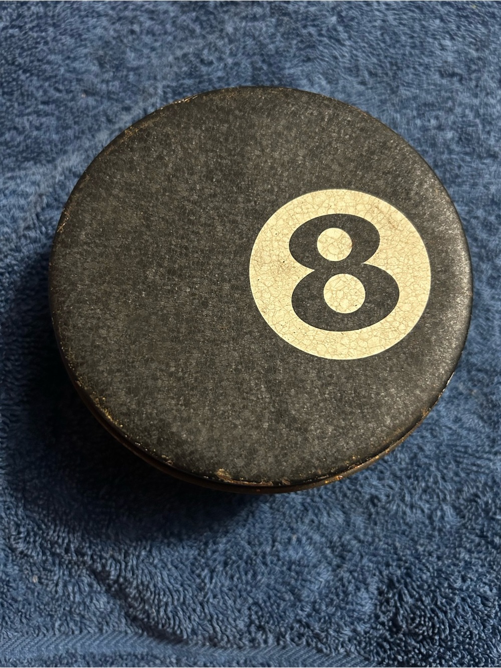 Vintage Black Round Camel Box with Number 8 Graphic